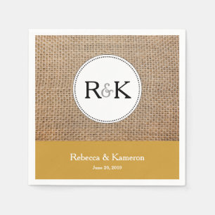 Serviette Jetable Mariage monogramme Burlap & Gold