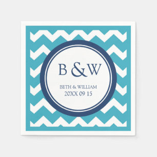 Serviette Jetable Mariage Monogramme personnalisé Napkin Turquoise B