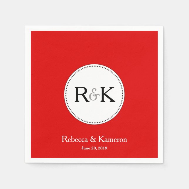 Serviette Jetable Mariage monogramme rouge (Devant)
