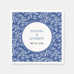 Serviette Jetable Mariage motif feuille bleu indigo moderne