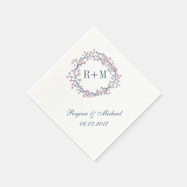 Serviette Jetable Mariage Napkin rose Fleur de Cerisier (Coin)