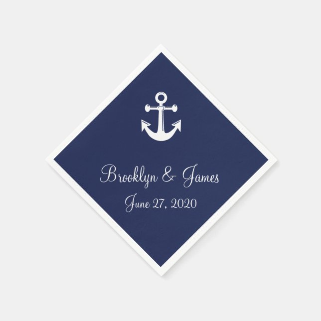 Serviette Jetable Mariage Nautique Bleu Marine Avec Ancre (Coin)