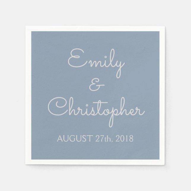 Serviette Jetable Mariage ou réception bleu Dusty Serviettes simples (Devant)