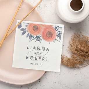 Serviette Jetable Mariage Peach Poppies