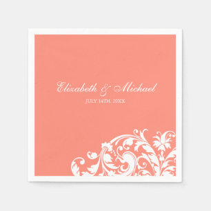 Serviette Jetable Mariage personnalisé Coral White Flourl