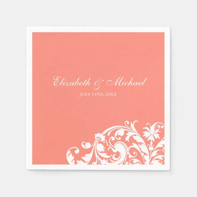 Serviette Jetable Mariage personnalisé Coral White Flourl (Devant)