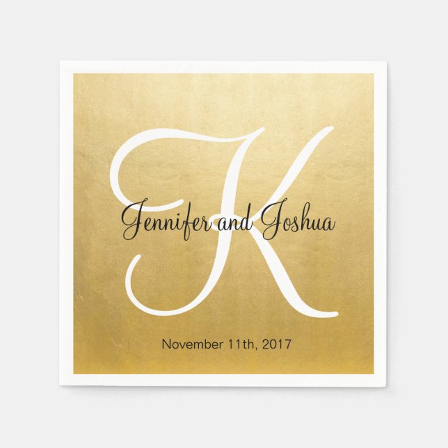 Serviette Jetable Mariage personnalisé Monogramme personnalisé Gold  (Devant)