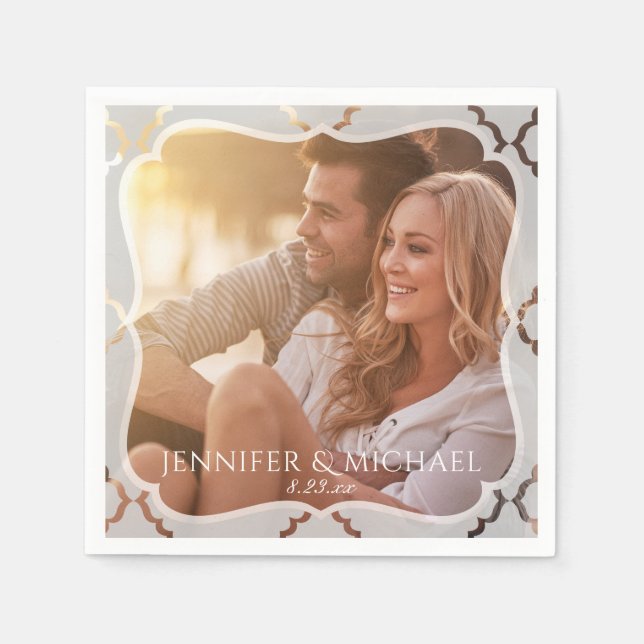 Serviette Jetable Mariage photo Damas en miroir Cocktail serviettes (Devant)