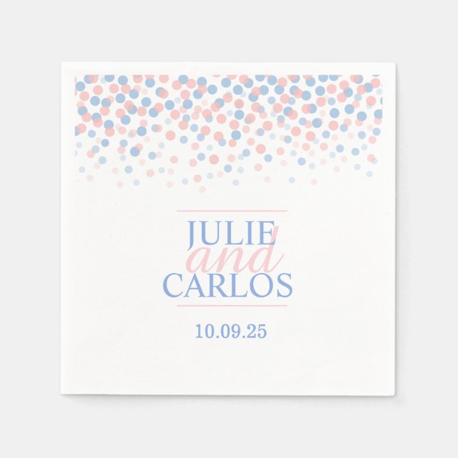 Serviette Jetable Mariage point confetti bleu rose serviettes person (Devant)