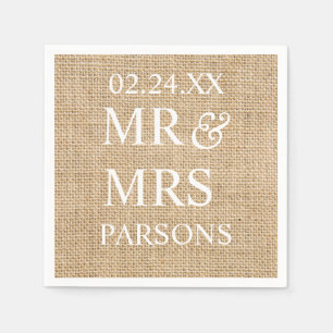 Serviette Jetable Mariage rustique Burlap Nom du Mariage tendance Da