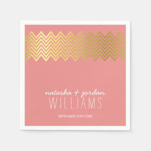 Serviette Jetable MARIAGE TABLE DECOR chevron motif corail or