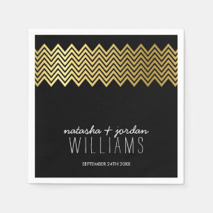 Serviette Jetable MARIAGE TABLE DECOR chevron motif or noir