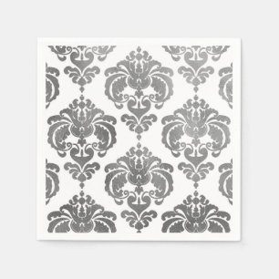 Serviette Jetable Mariage Vintage Fête de mariage en damassé argent 