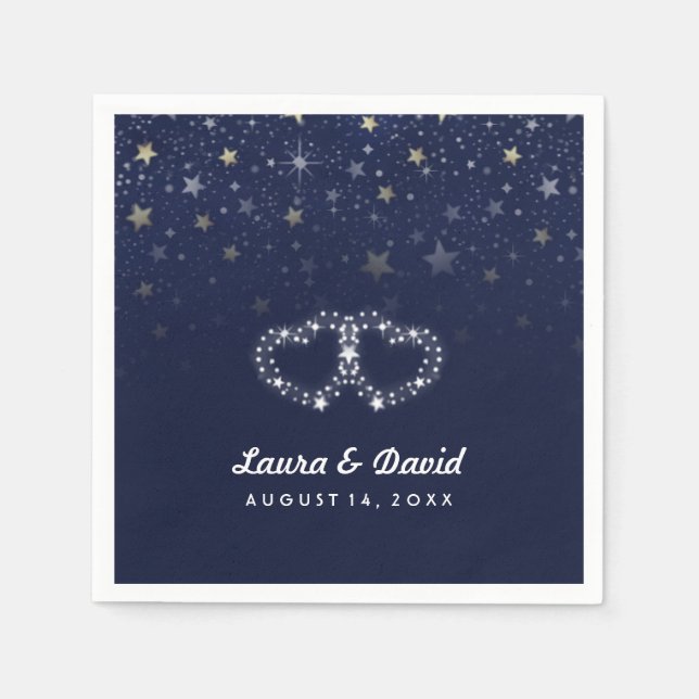 Serviette Jetable Marine Blue Gold & White Hearts & Stars Mariage (Devant)