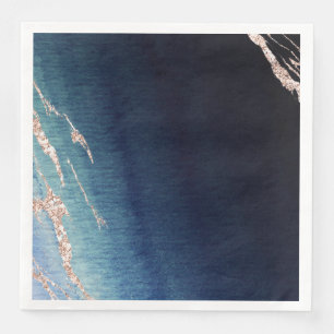Serviette Jetable Marine Blue Ombre Agate Rose or Mariage moderne