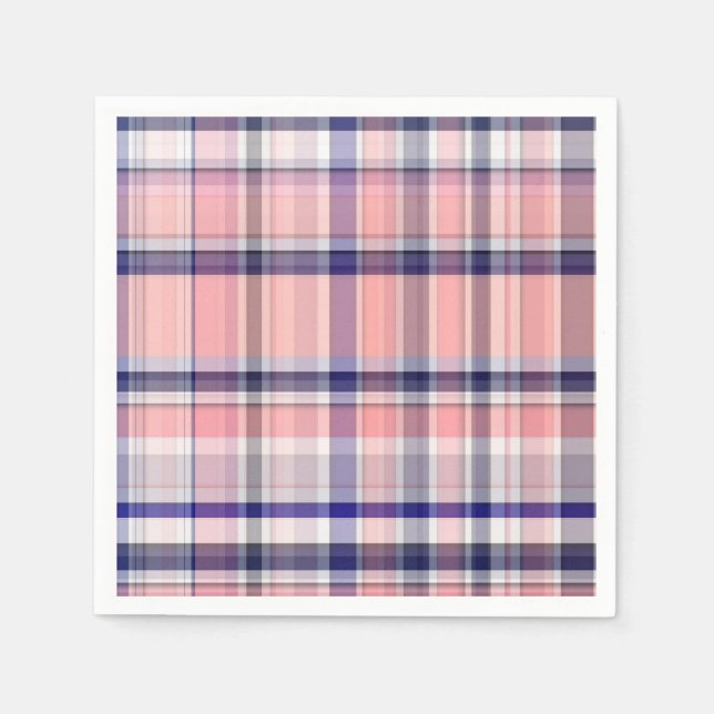Serviette Jetable Marine Rose Bleu Blanc Preppy Madras Plaid (Devant)