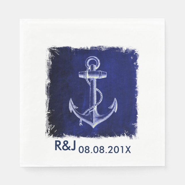 Serviette Jetable marine rustique bleu ancre marine mariage (Devant)