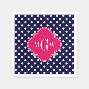 Serviette Jetable Marine What Polka Dot Raspberry Quatrefoil 3 Monog