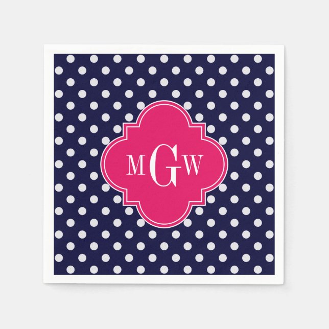 Serviette Jetable Marine What Polka Dot Raspberry Quatrefoil 3 Monog (Devant)