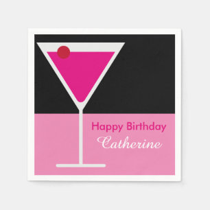 Serviette Jetable Martini Cocktail rose noir personnalisé Anniversai