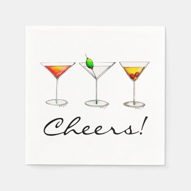 Serviette Jetable Martini Cosmo Manhattan Cocktail Boissons (Devant)