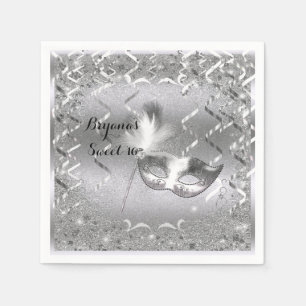 Serviette Jetable Mascarade d'argent Mascarade Masque élégant bal fê