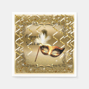 Serviette Jetable Mascarade d'or Masque élégant bal Anniversaire