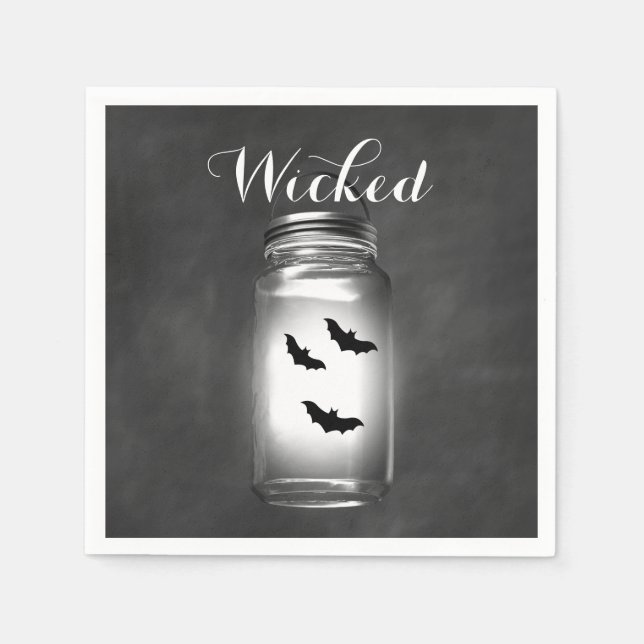 Serviette Jetable Mason Jar Bats Halloween Napkin (Devant)