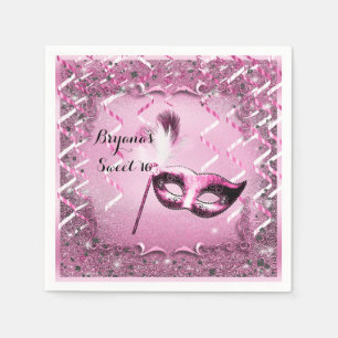 Serviette Jetable Masque de bal masqué rose élégant