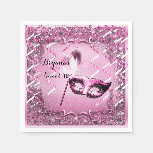 Serviette Jetable Masque de bal masqué rose élégant (Devant)