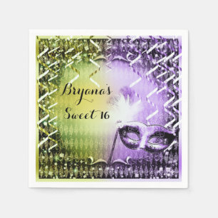 Serviette Jetable Masque de mascarade vert et violet Fête de Mardi G