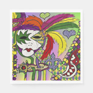 Serviette Jetable Masque de plumes de Mardi Gras psychédélique