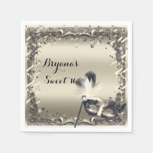 Serviette Jetable Masque d'or blanc Mascarade Masque Élégant bal