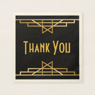 Serviette Jetable Merci Art Déco vintage Portes Noir & Or