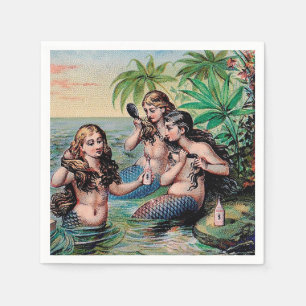 Serviette Jetable Mermaid Antique Magie Océan Nautique