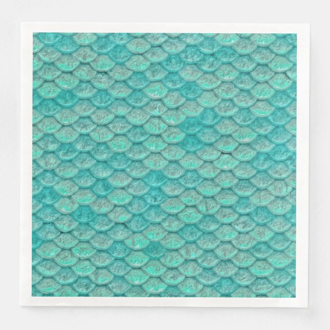 Serviette Jetable Mermaid Sea Green Scales Papier Napkin (Devant)
