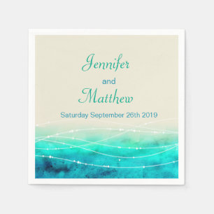 Serviette Jetable Mers étincelantes peintes aqua bleu crème papier s