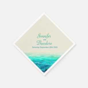 Serviette Jetable Mers étincelantes peintes aqua bleu crème papier s