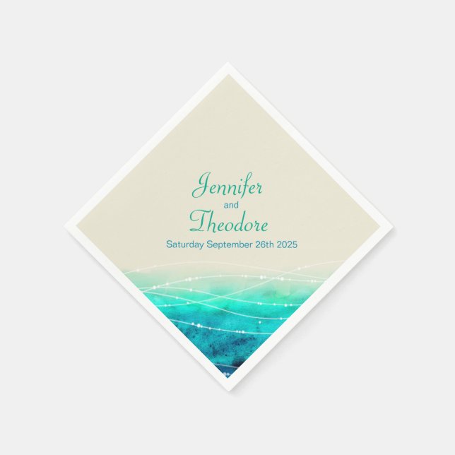 Serviette Jetable Mers étincelantes peintes aqua bleu crème papier s (Coin)