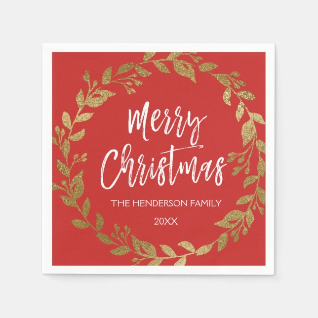 Serviette Jetable Merveilleuse couronne d'or de Noël avec nom et dat (Devant)