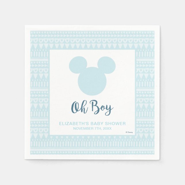 Serviette Jetable Mickey | Baby shower Aztec bleu (Devant)