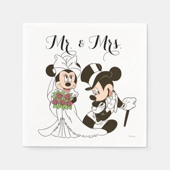 Serviette Jetable Mickey et Minnie Mariage | Se marier (Devant)