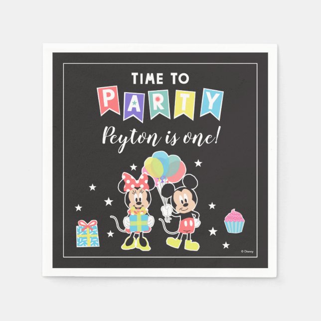 Serviette Jetable Mickey & Minnie | Heure de la fête (Devant)