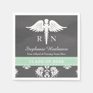 Serviette Jetable Mint Chalkboard Caduceus Nursing School Graduation