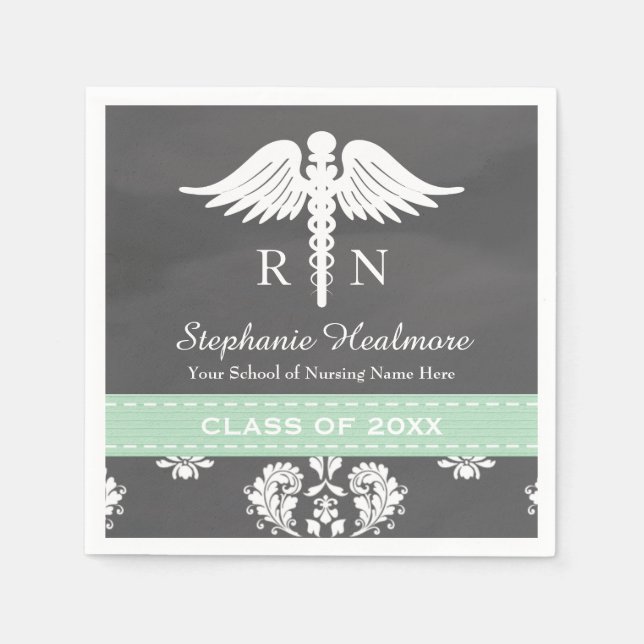Serviette Jetable Mint Chalkboard Caduceus Nursing School Graduation (Devant)