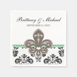 Serviette Jetable Mint Green Fleur de Lis Mariage
