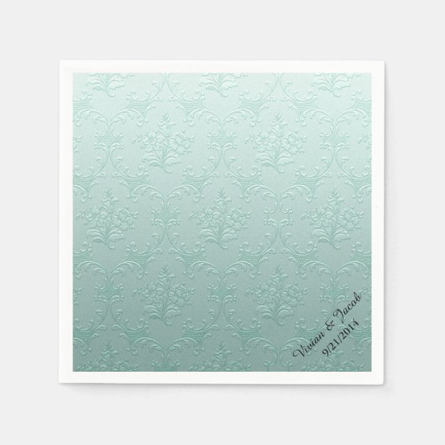 Serviette Jetable Mint Vert Damas personnalisé mariage serviettes (Devant)