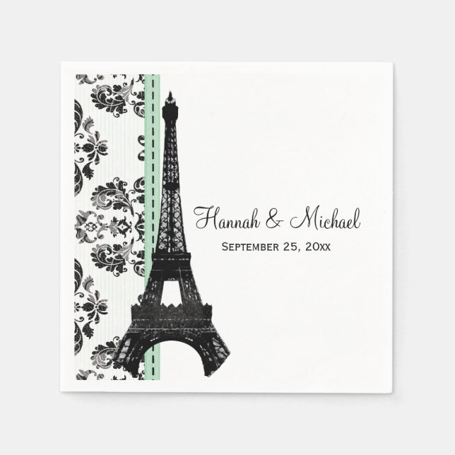 Serviette Jetable Mint Vert Damask Tour Eiffel Mariage (Devant)