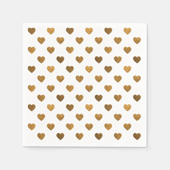 Serviette Jetable Minuscule Gold Glittered Hearts Motif Cocktail Nap (Devant)