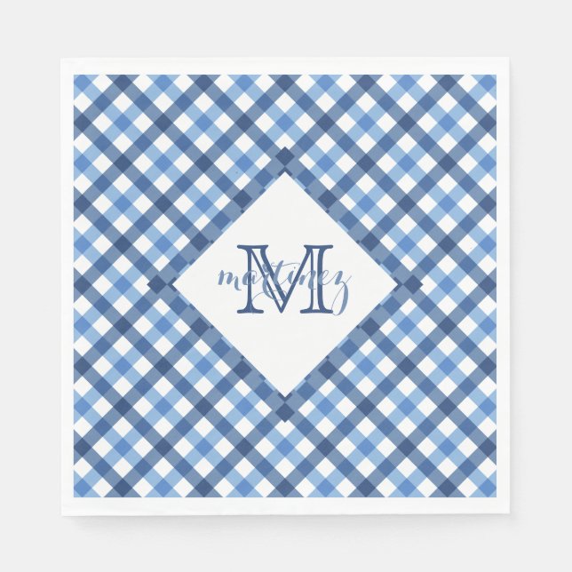 Serviette Jetable Minuscules de nom en vichy diamant bleu (Devant)